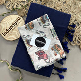 Navy Blue Handloom Khadi Cotton Saree With Elephant  Print Blouse